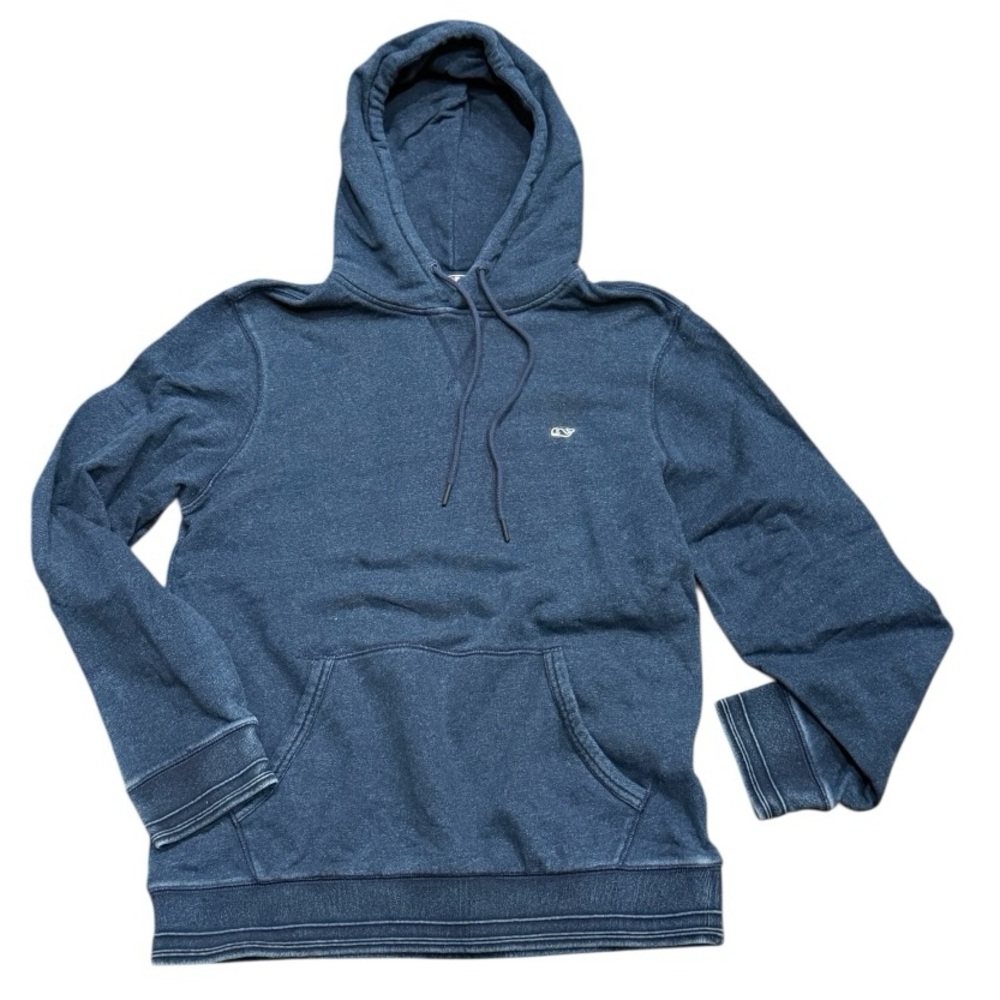 🐳RARE Vineyard Vines vintage wash chambray blue 100% cotton hoodie sweatshirt M🐳